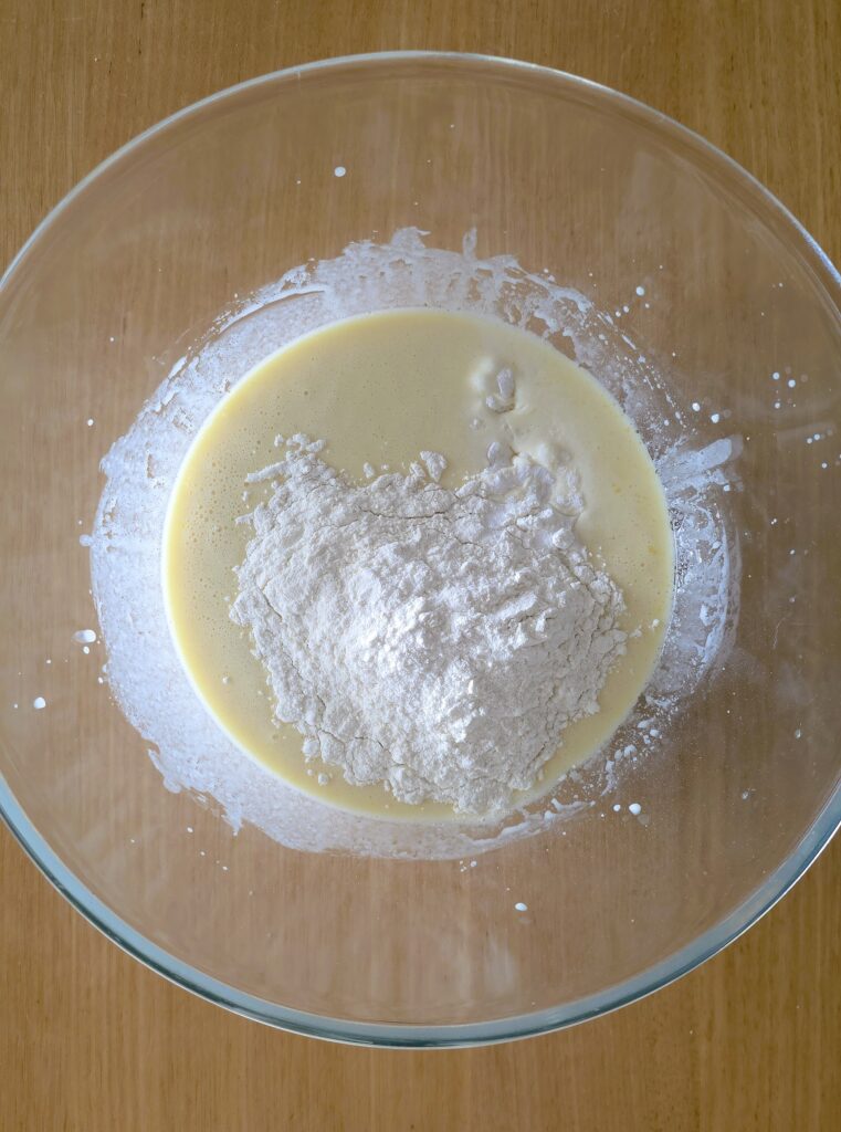 Adding dry ingredients in sourdough discard pancakes
